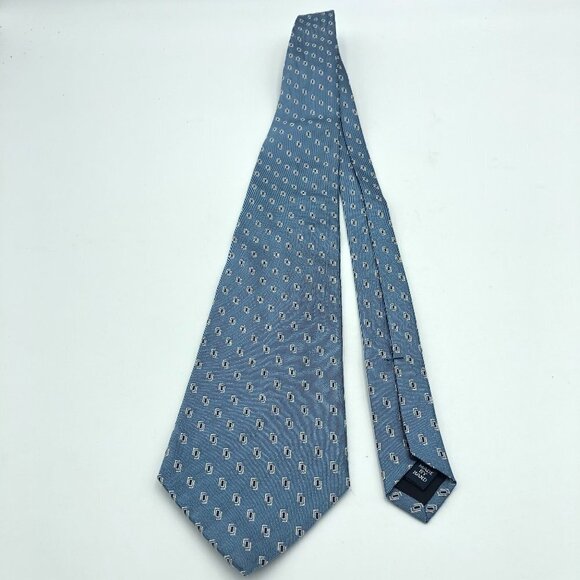 Polo by Ralph Lauren Blue and White Hand Made Silk Tie - Picture 2 of 5